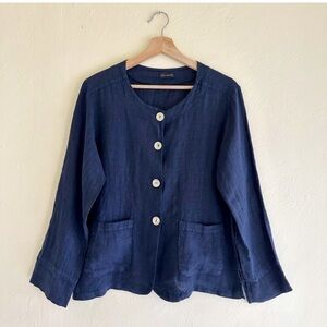 Luca Vanucci Italian Navy Button-Up Jacket 3/4 sleeves size S